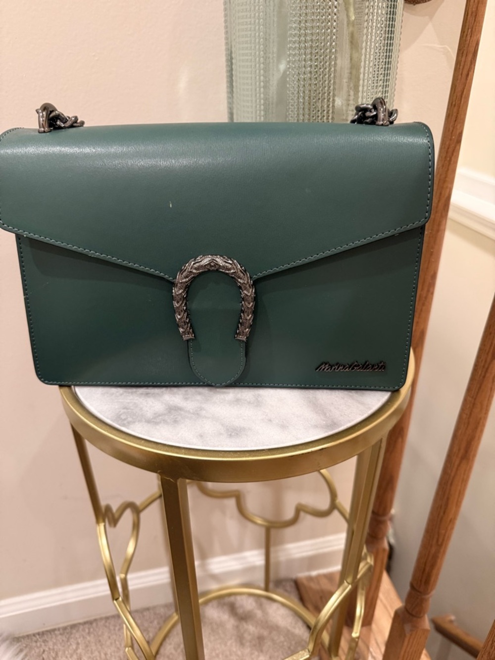 Mansur Gavriel Teal Green Leather Crossbody Bag with Silver-Tone Hardware